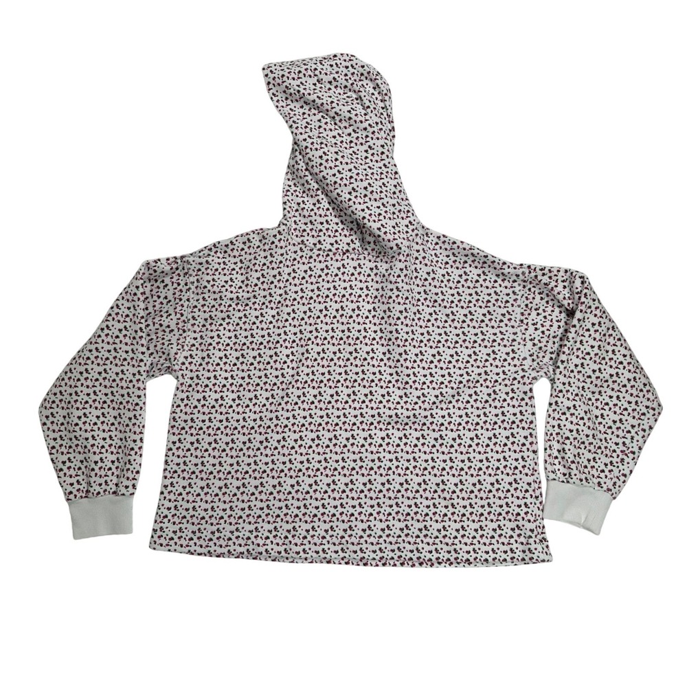 Something Navy Floral Print Hoodie White‎ Pullover Sweatshirt Womens size Small